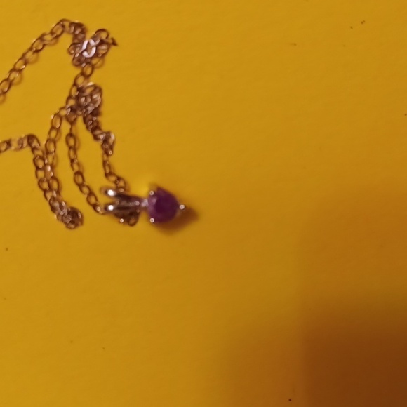 Sterling Silver Link Chain Small Dainty Amethyst Necklace - Size 16" - Picture 2 of 8